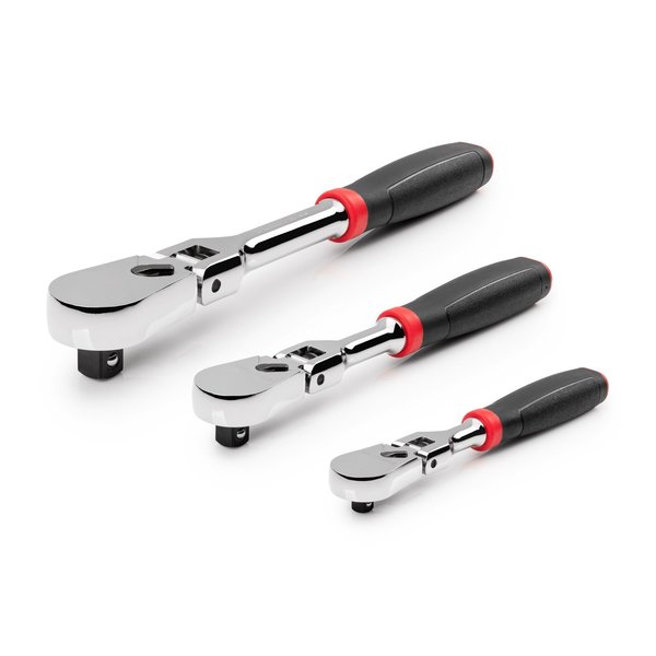 Tekton 1/4, 3/8, 1/2 Inch Drive Flex Head Comfort Grip Ratchet Set (3-Piece) SRH99121